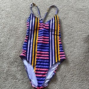 Aerie Purple Striped One Piece Swimsuit
